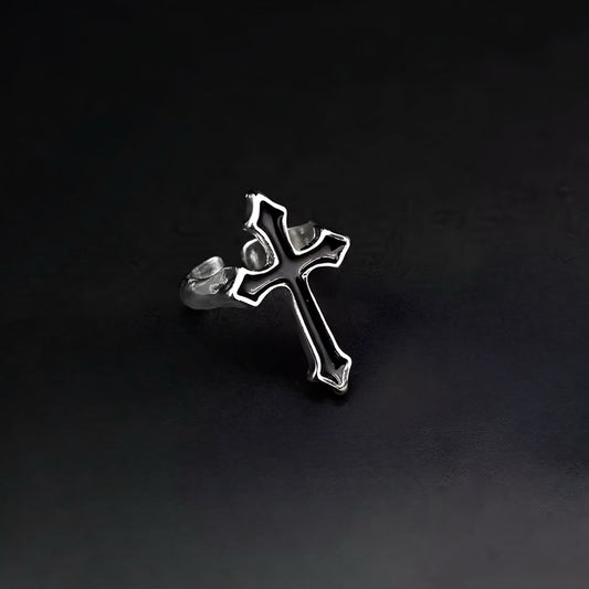 Cruz Negra – Anillo de Acero Inoxidable Ajustable
